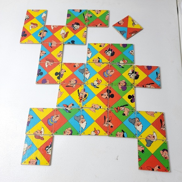 VTG Disney Dominos Game Puzzle Cardboard Tiles Matching Mickey Mouse Pluto Dumbo - Picture 1 of 8